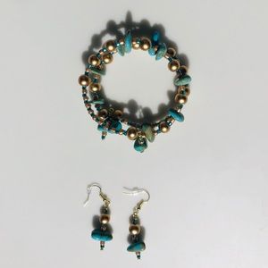 Turquoise and gold bracelet/ earrings